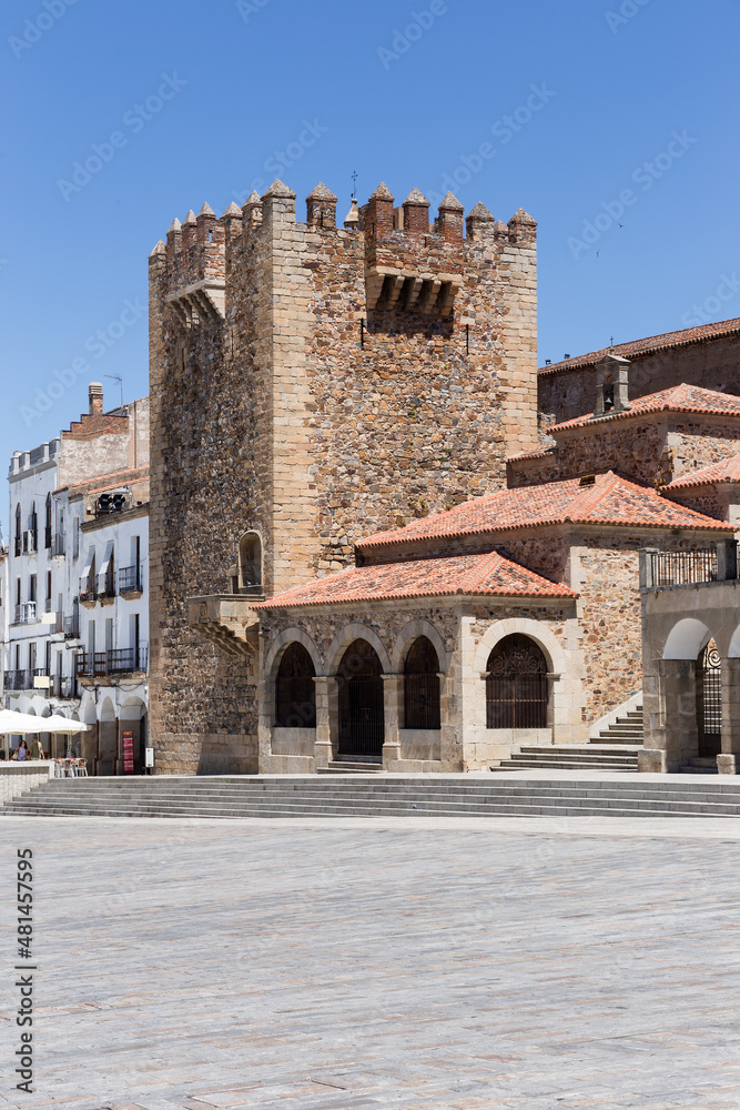 Landscape of urban medieval complex of the Middle Ages and the Renaissance, Plaza Mayor de Caceres, Torre de Bujaco