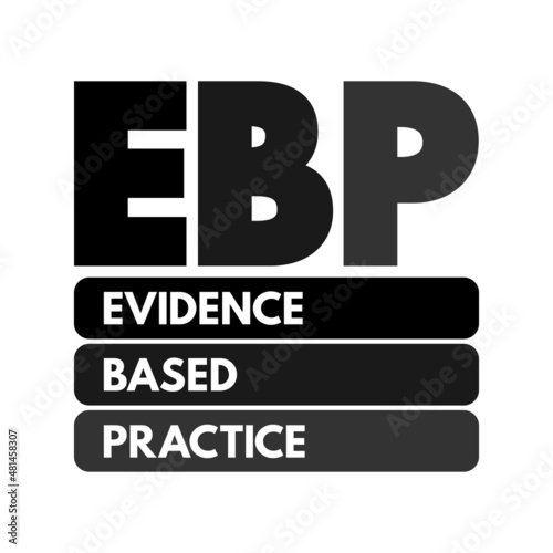 EBP Evidence-based practice - idea that occupational practices ought to be based on scientific evidence, text acronym concept for presentations and reports