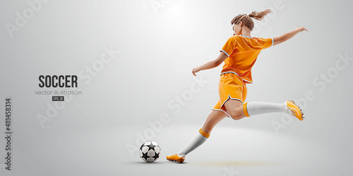 football soccer player woman in action isolated white background. Vector illustration