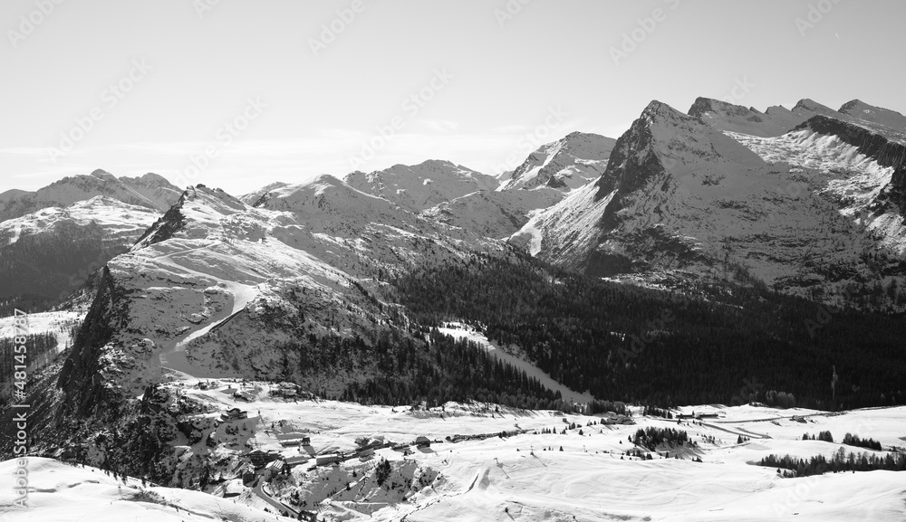 Rolle pass winter view, San martino di Castrozza, Italy