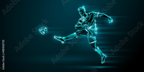 football soccer player man in action isolated blue background. Vector illustration