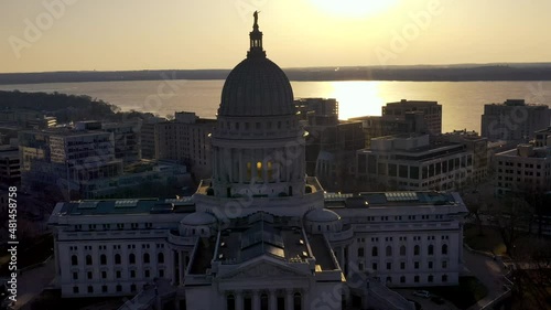 Madison State Capitol Building at Sunrise (Drone - Slight Pull Back)