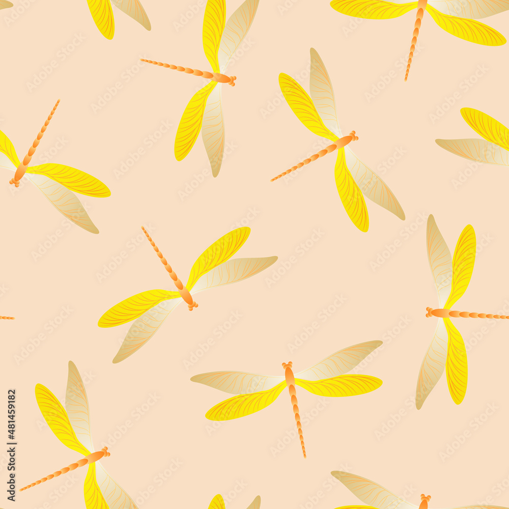 Dragonfly vintage seamless pattern. Spring clothes textile print with darning-needle insects.