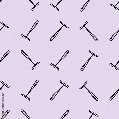 Hand rake icon seamless pattern, rake tool icon vector Illustration. Hand drawn.
