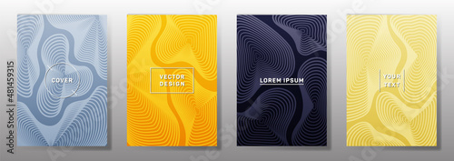 Curve topography lines imitation creative vector covers set.