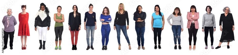 front view of a large group of a women on white background front view of a large group of a women on white background