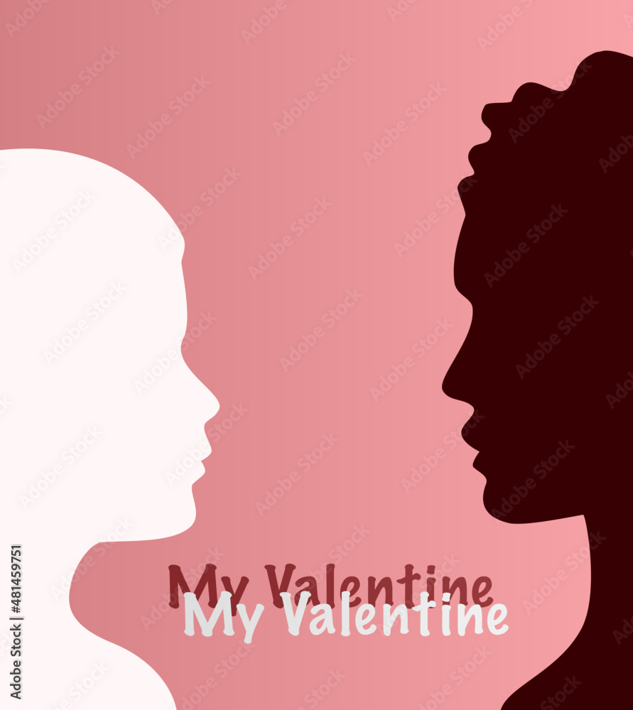 Man and woman in love. Silhouettes of faces in profile. My Valentine