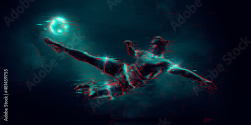 football soccer player man in action isolated blue background. Vector illustration