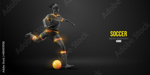 football soccer player woman in action isolated black background. Vector illustration