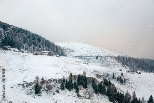 Mount Grappa winter landscape. Italian Alps view