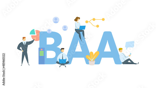 BAA, Business Associate Agreement. Concept with keyword, people and icons. Flat vector illustration. Isolated on white.