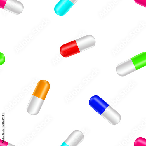 Seamless pattern of capsules pills. Vector illustration template