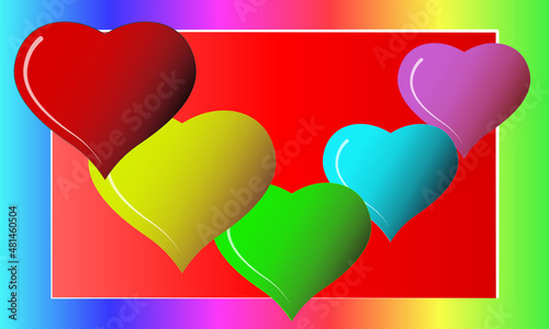 Colored hearts with rainbow backgrounds 