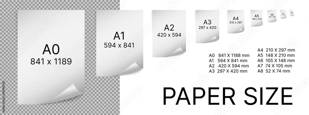 Paper size series A. A0, A1, A2, A3, A4, A5, A6, A7, A8 3d paper sheet ...