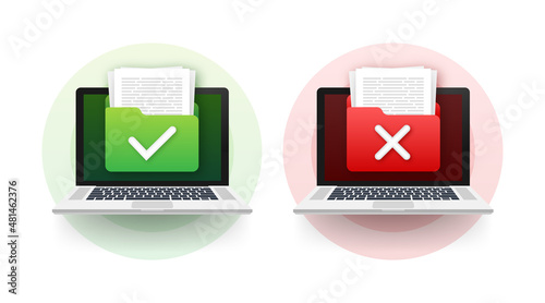 Yes No check mark sign on clipboard Lined paper notebook. Document icon. Vector stock illustration.