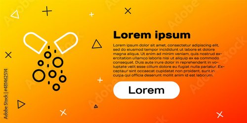 Line Poisoned pill icon isolated on yellow background. Pill with toxin. Dangerous drug. Colorful outline concept. Vector