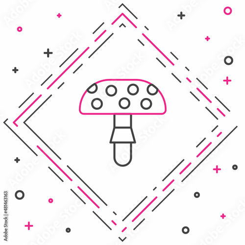 Line Amanita muscaria or fly agaric hallucinogenic toadstool mushroom icon isolated on white background. Spotted poisonous mushroom. Colorful outline concept. Vector
