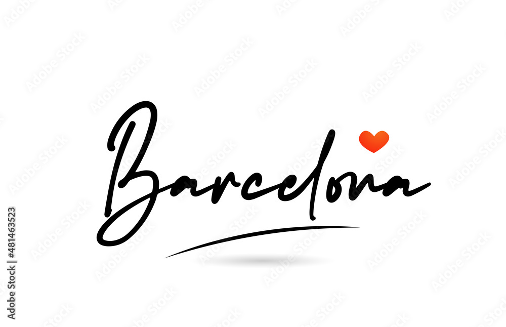 Barcelona city text with red love heart design. Typography handwritten design icon Barcelona city text with red love heart design. Typography handwritten design icon