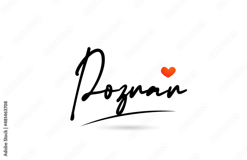 Poznan city text with red love heart design. Typography handwritten design icon Poznan city text with red love heart design. Typography handwritten design icon