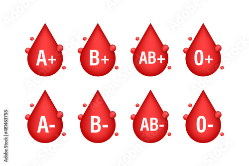 Drop of blood, blood type on white background. Vector illustration.