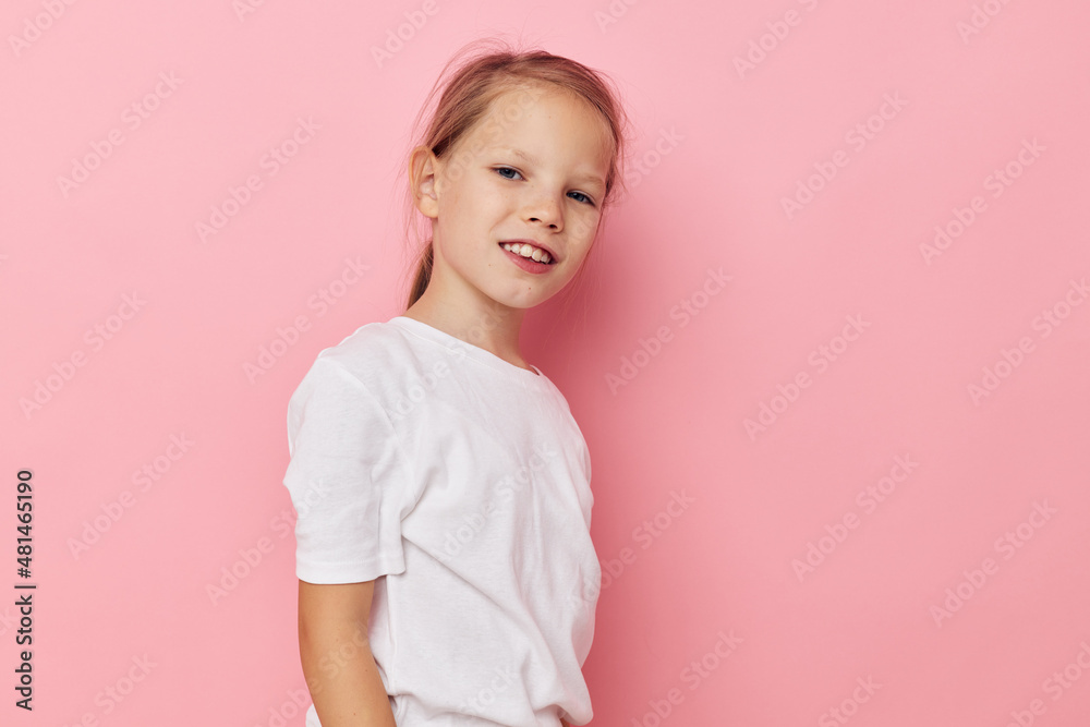 Portrait of happy smiling child girl grimace posing fun isolated background Portrait of happy smiling child girl grimace posing fun isolated background