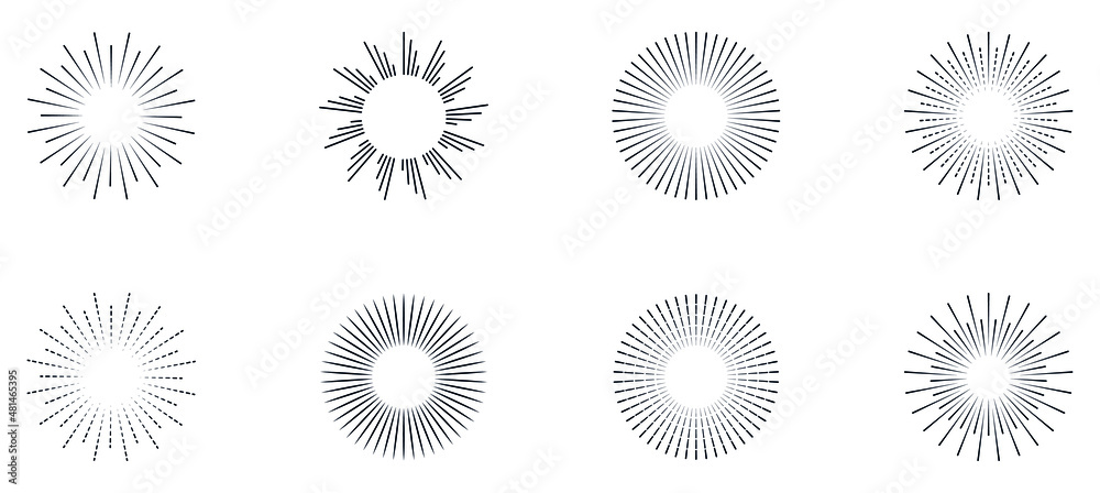 Sunburst icon set. Best quality sunburst collection. Star, fireworks explosion, logo, emblem, tag. Vector illustration. Editable Stroke - obrazy, fototapety, plakaty 