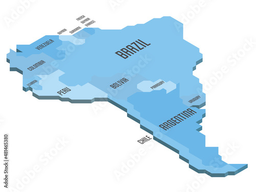 Isometric political map of South America