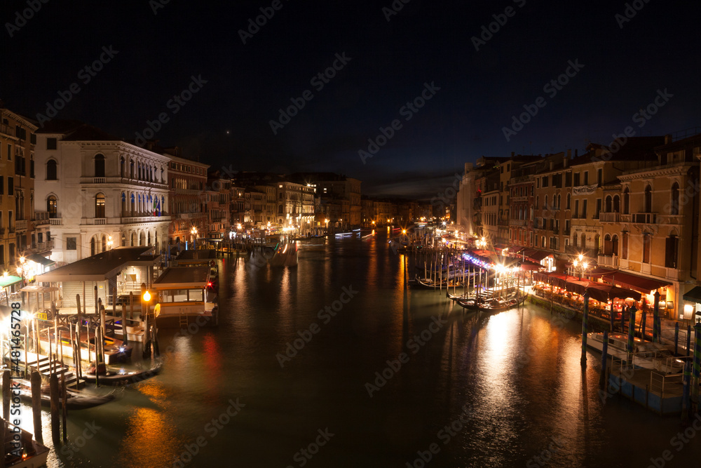 Canal Grande night view from Rialto bridge, Venice.