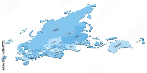 Isometric political map of Eurasia and Australia