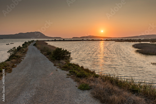 Sunset att Gialova lagoon  Messinia  Peloponnese  Greece