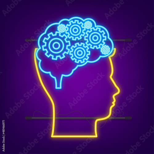 Abstract icon with silhouette man head gears on light background. Mental health concept. Business concept. Isolated vector. photo