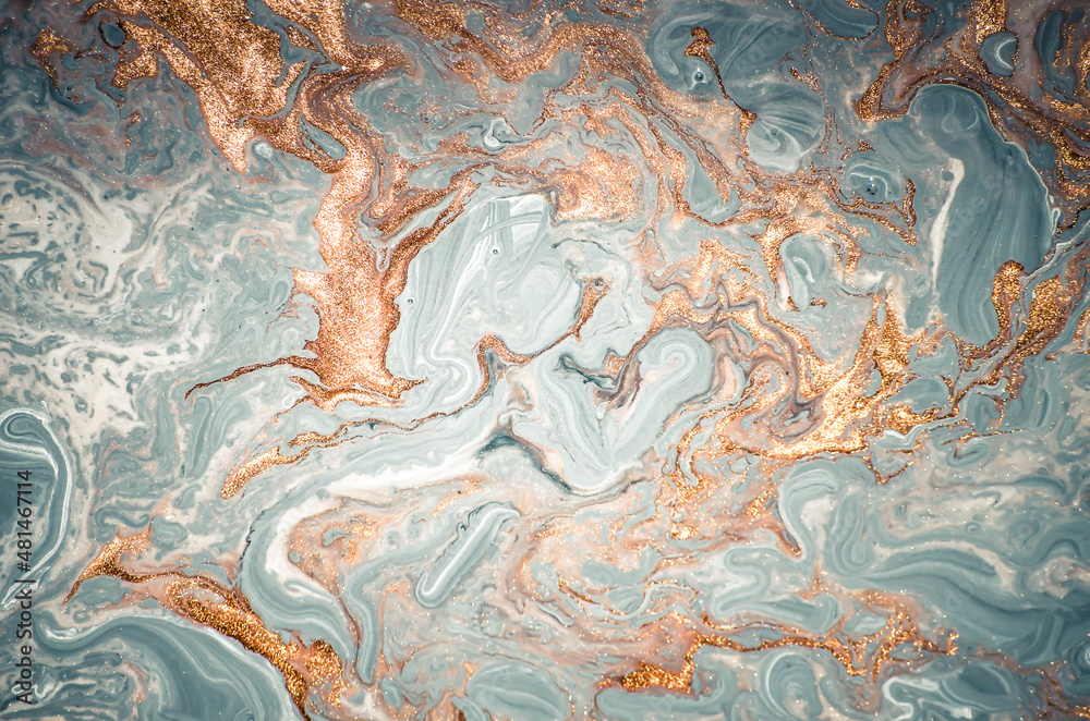 Fototapeta premium Traditional Ottoman Turkish marbling art. Natural Luxury. EBRU- Ancient oriental drawing technique. Extra special and luxurious- ORIENTAL ART. Ripples of agate.