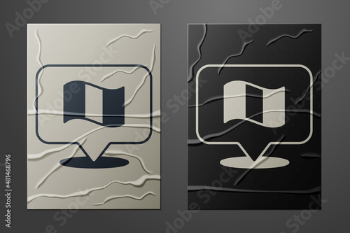 White Flag France icon isolated on crumpled paper background. Paper art style. Vector