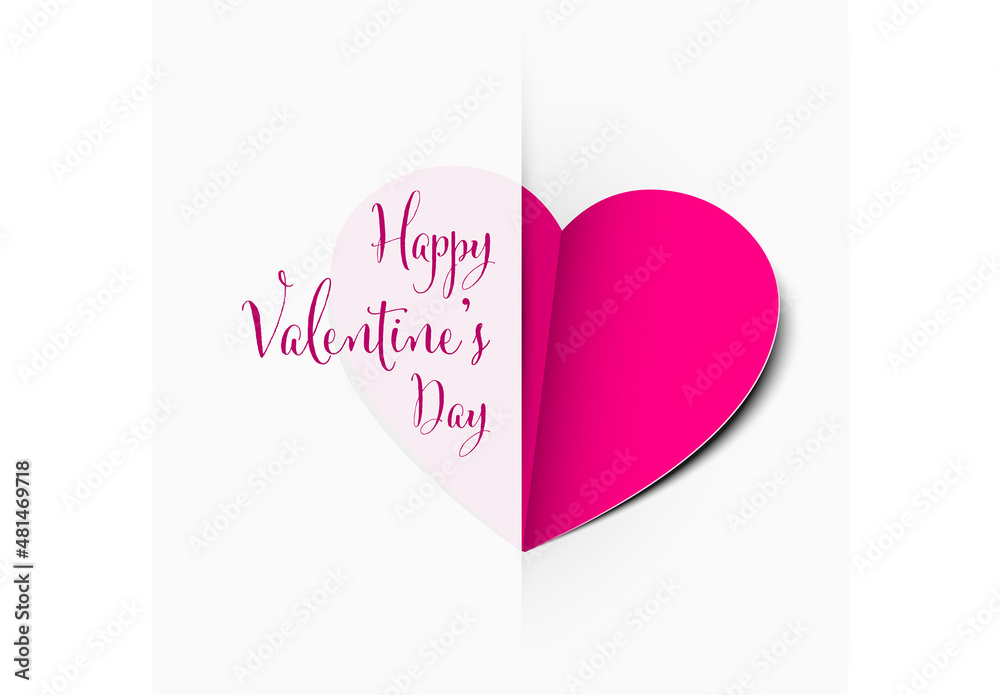 Happy Valentine's Day Card with Pink Paper Heart Stock Template | Adobe ...