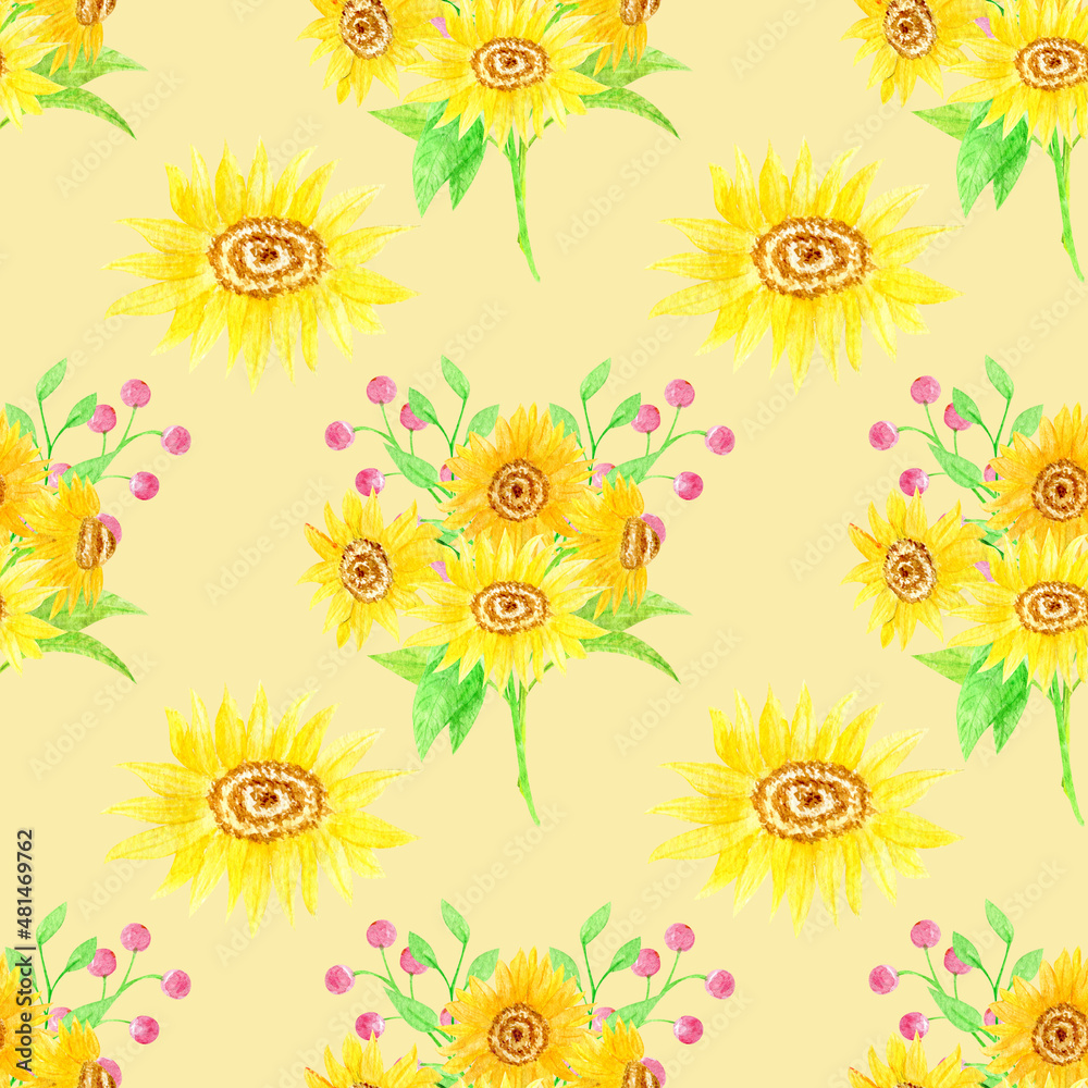  Summer watercolor set of sunflowers and poppies
