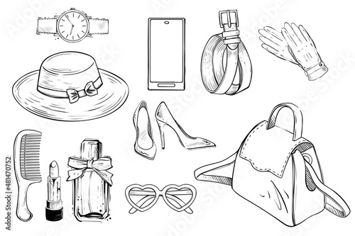 Set of woman accessories, vector illustration