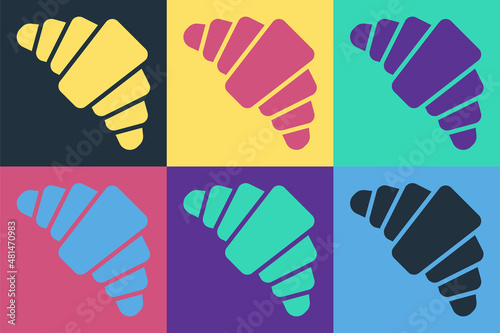Pop art Croissant icon isolated on color background. Vector