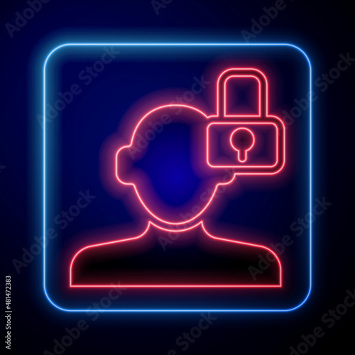 Glowing neon Closed personality icon isolated on black background. Introvert psychology. Vector