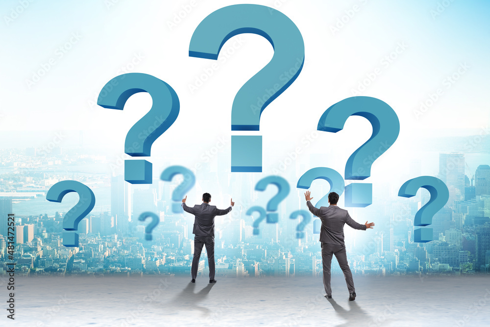 Concept of uncertainty with question and businessman Concept of uncertainty with question and businessman