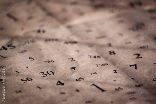 Obraz na płótnie Old paper with different numbers. Numerology concept.