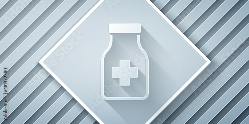 Paper cut Sedative pills icon isolated on grey background. Paper art style. Vector