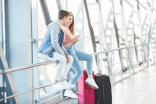 Young couple traveling. Man and woman going on a vacation.
