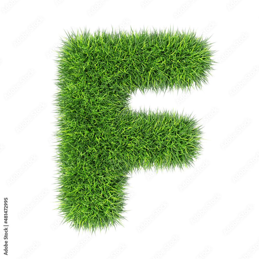 Grass letter F on white background isolated fresh green grass on a clean white background Grass letter F on white background isolated fresh green grass on a clean white background