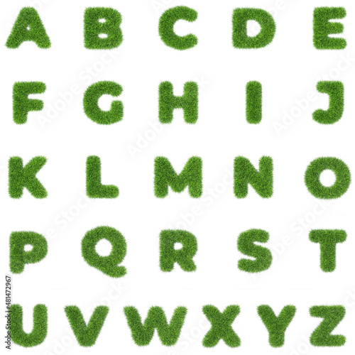 Grass letters alphabet on white background isolated fresh green grass