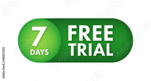 Free trial flat banner on white background. Product advertising. Web design. Symbol, sign. Vector stock illustration.