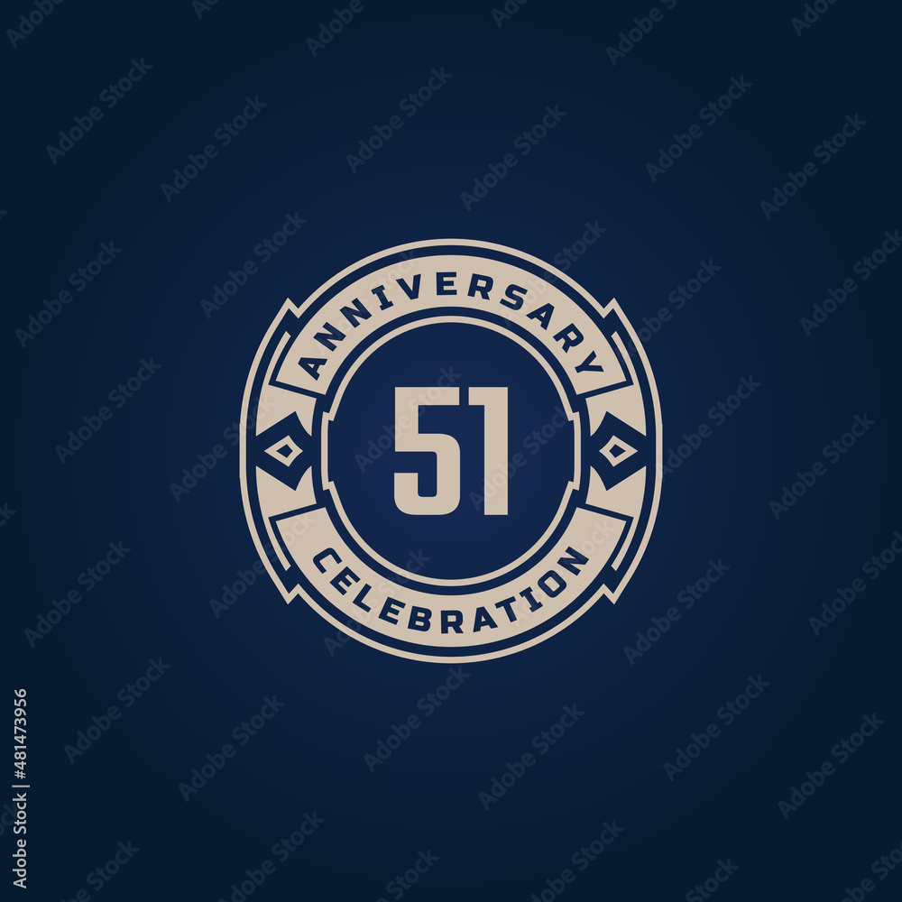 Fototapeta premium 51 Year Anniversary Celebration with Golden Color for Celebration Event, Wedding, Greeting card, and Invitation Isolated on Blue Background