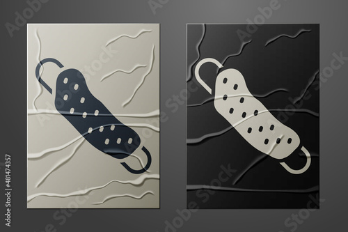 White Washcloth icon isolated on crumpled paper background. Bath house sauna washcloth sign. Item for pleasure and relaxing. Paper art style. Vector