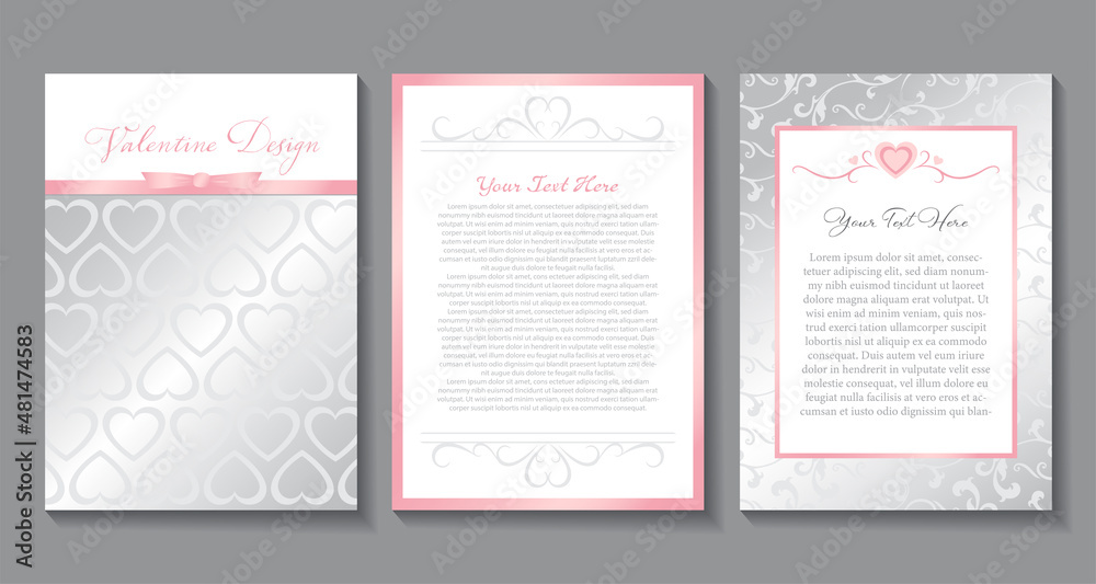 A set of elegant Valentine style invitations in pink, white, and silver
A set of elegant Valentine style invitations in pink, white, and silver