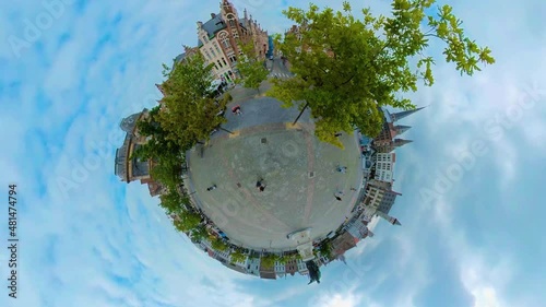 little planet format of downtown of the city Ghent in Belgium. On an overcast day with no camera in view. photo