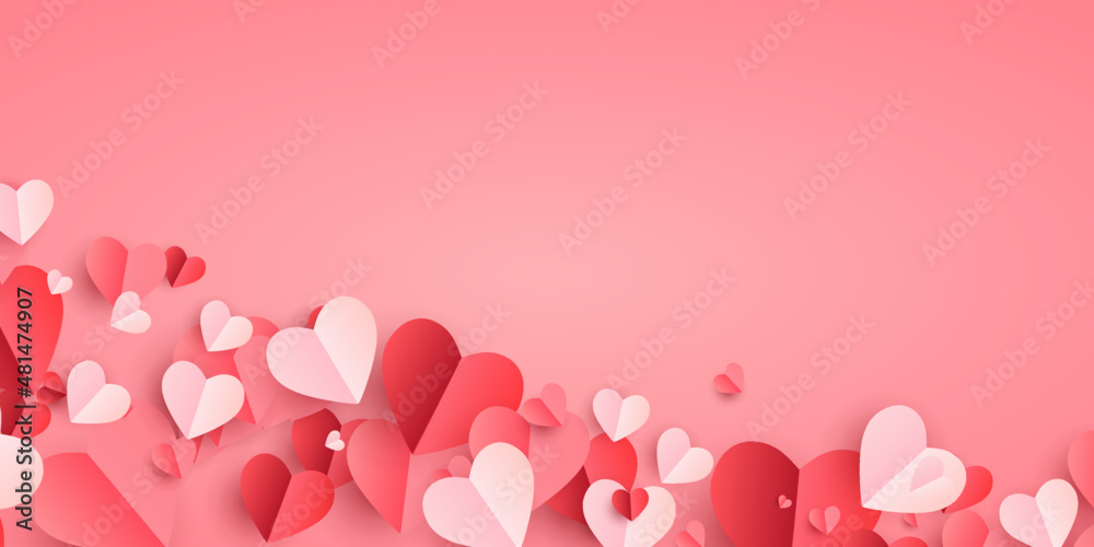 Red pink 3d hearts. Flying heart cards template. Isolated romantic cov By  Microvector